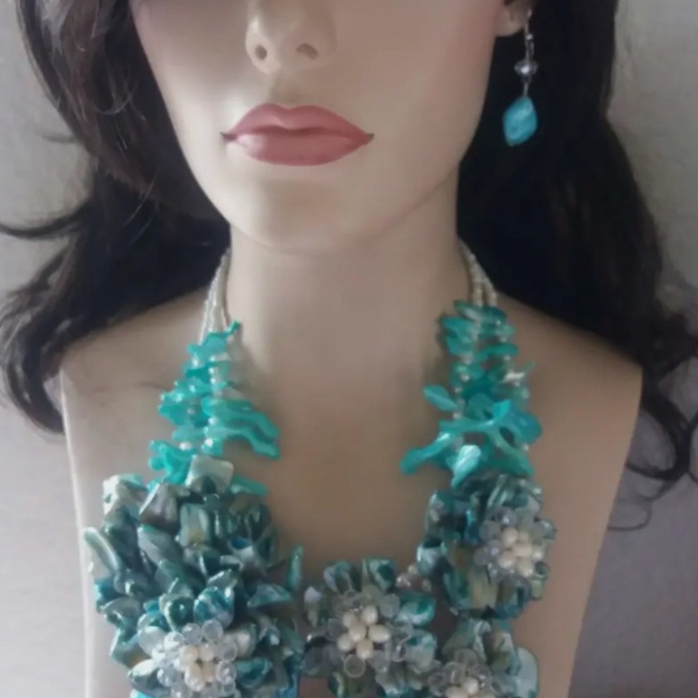 Elegant Turquoise Floral Necklace and Earring Set real sell